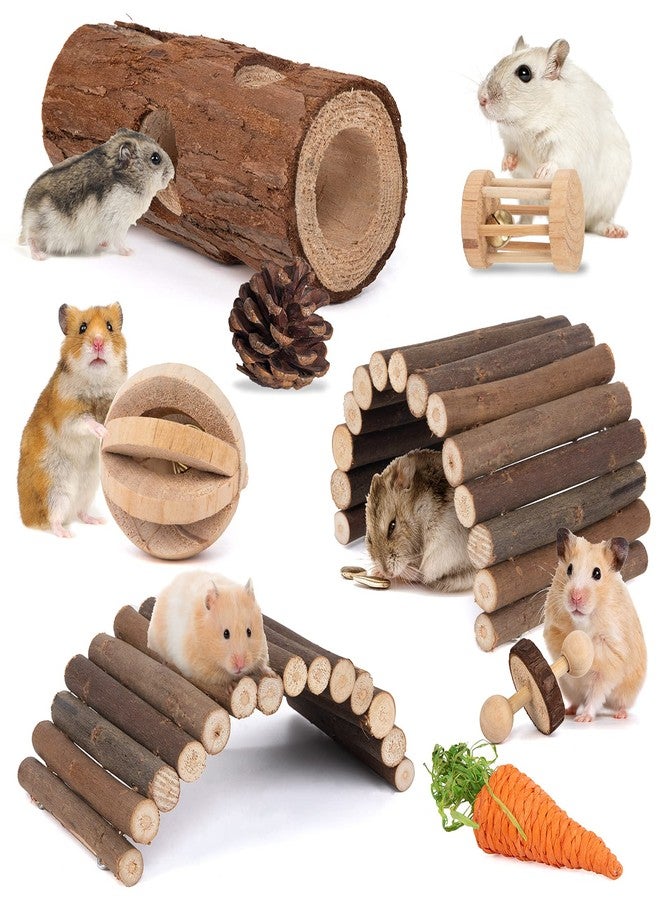 Sofier Hamster Toys Hamster Accessories for Cage Natural Guinea Pig Toys and Chews for Teeth Rat Toys Chinchilla Toys Wood Hideout Bridge Apple Wood Sticks - Image 1